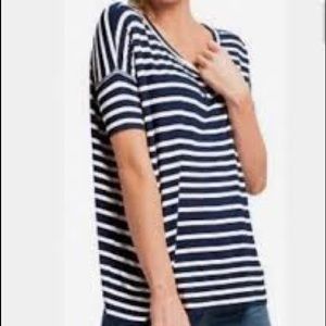 CAbi Blue Stripe Sailing Shirt or Tee - Blue White - Size L - CAbi #769